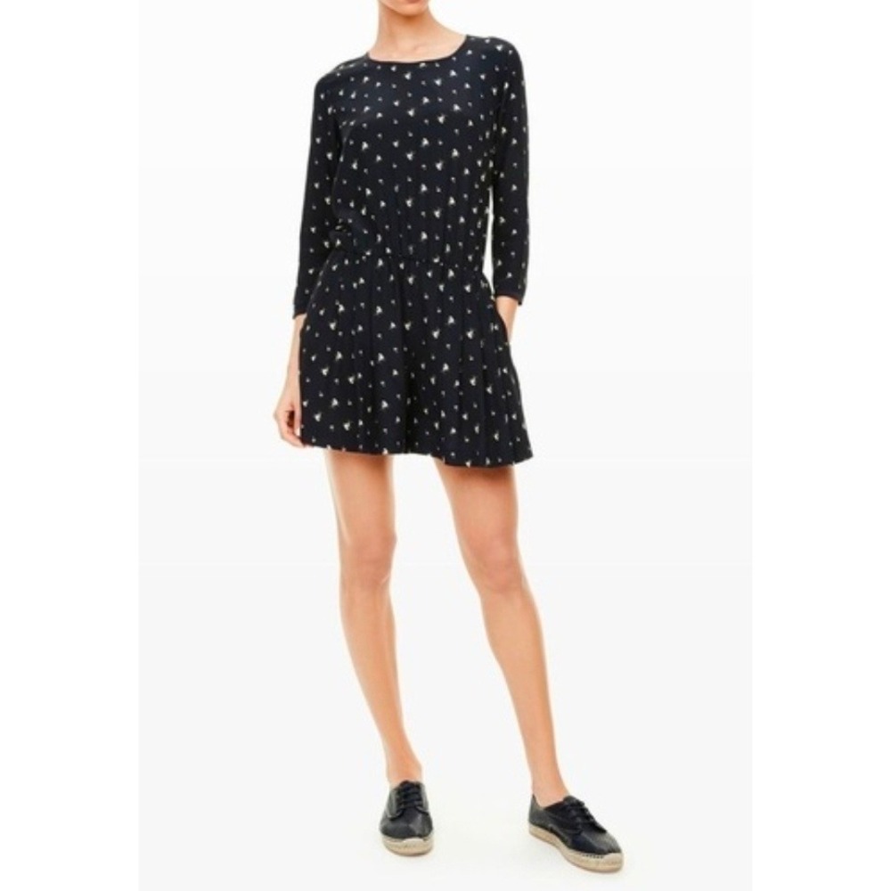 Club Monaco Navy Blue 100% Silk Floral Romper 3/4 Sleeve Pockets Size 10